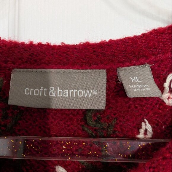 Croft & Barrow Snowman Sweater Womens Size XL Red Silk Wool Blend Full Zip - Picture 4 of 12